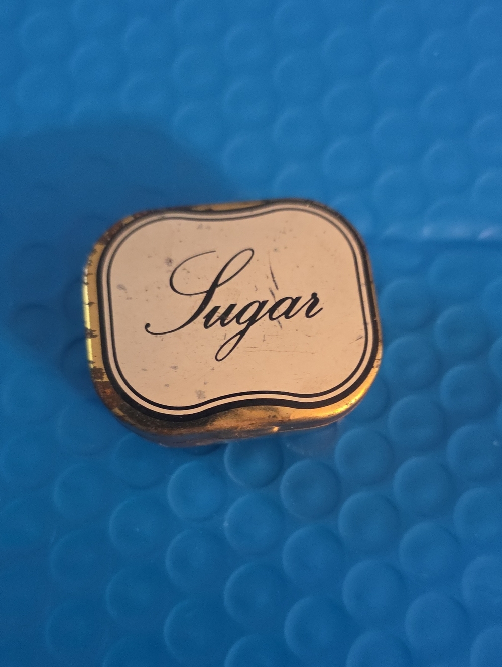 Gold Tinted Or Brass Collored Sugar Tin Decorative Accent
